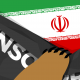 Flag of Iran overlaid with a black banner labeled "censorship" and a bear's paw removing the black banner.